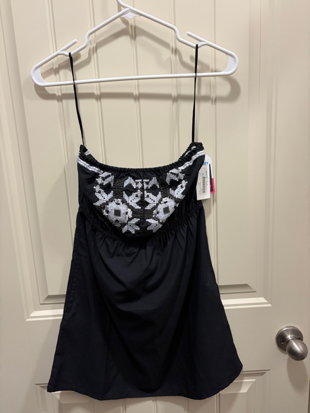 Roxy Strapless Black Dress with White Embroidered Bust